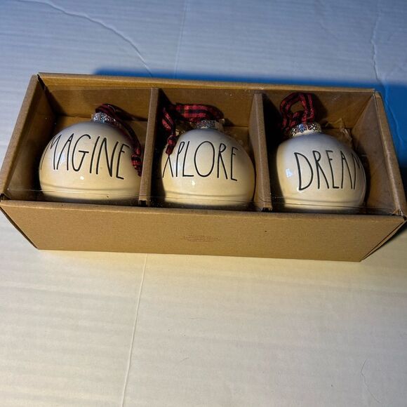 Rae Dunn White Holiday Ornaments Set - Imagine, Explore, Dream - Picture 6 of 10